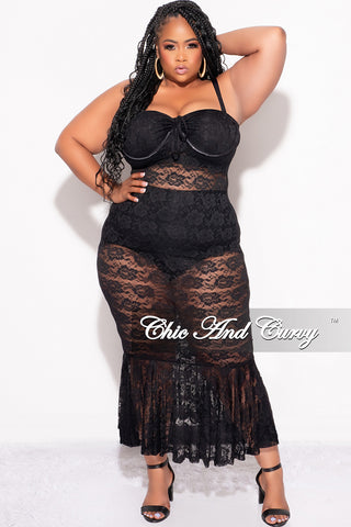 Final Sale Plus Size Sleeveless Lace Dress with Bottom Ruffle in Black