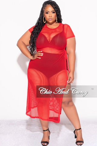 Final Sale Plus Size Off the Shoulder Fishnet Dress with Side Slit in Red or White