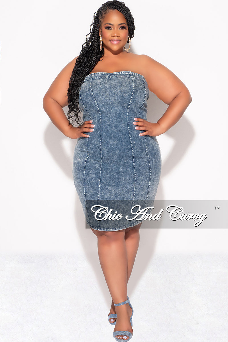 Final Sale Plus Size Strapless Dress In Wash Denim