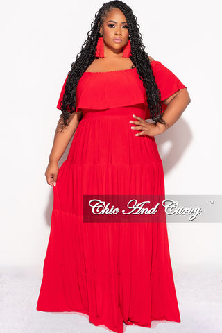 Final Sale Plus Size Off The Shoulder Tiered Maxi Dress in Red