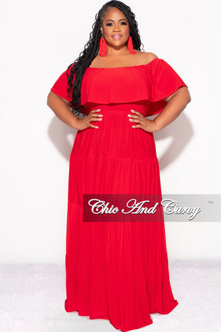 Final Sale Plus Size Off The Shoulder Tiered Maxi Dress in Red