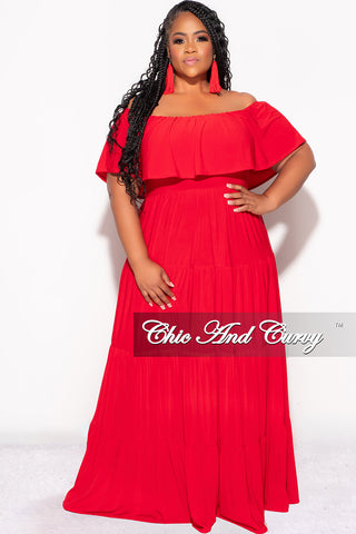 Final Sale Plus Size Off The Shoulder Tiered Maxi Dress in Red