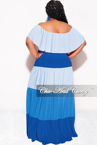 Final Sale Plus Size Off The Shoulder Tiered Maxi Dress in in Baby Blue and Royal Blue