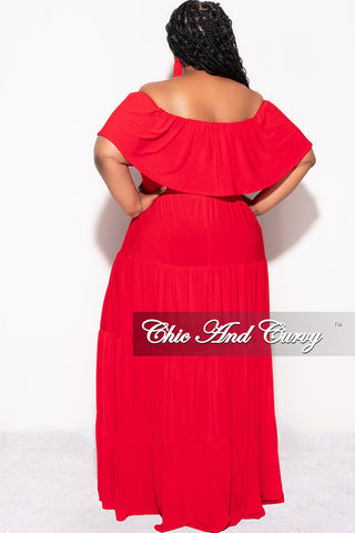 Final Sale Plus Size Off The Shoulder Tiered Maxi Dress in Red