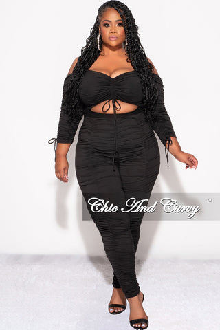 Final Sale Plus Size 2pc Set Ruched Top and Pants Set in Black