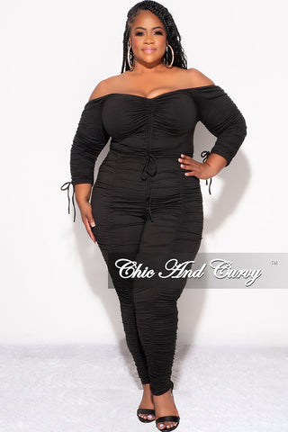 Final Sale Plus Size 2pc Set Ruched Top and Pants Set in Black