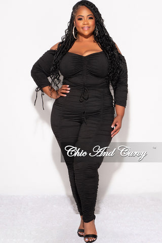 Final Sale Plus Size 2pc Set Ruched Top and Pants Set in Black