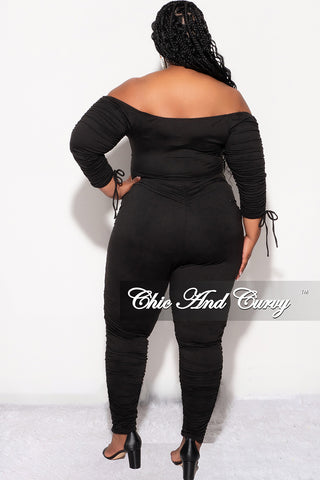 Final Sale Plus Size 2pc Set Ruched Top and Pants Set in Black