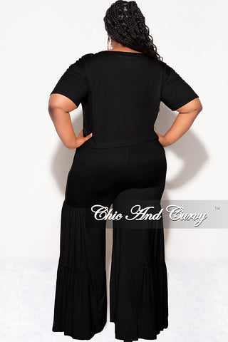 Final Sale Plus Size 2pc Crop Tie Top and 3-Layer Pants Set in Black