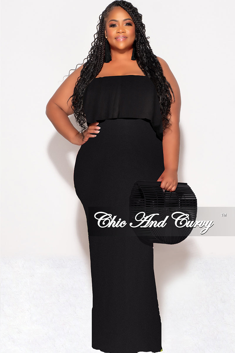 Final Sale Plus Size Off the Shoulder Ruffle Overlay Maxi Gown in Blac Chic And Curvy Final Sale Plus Size Off the Shoulder Ruffle Overlay Maxi Gown in Blac Chic And Curvy