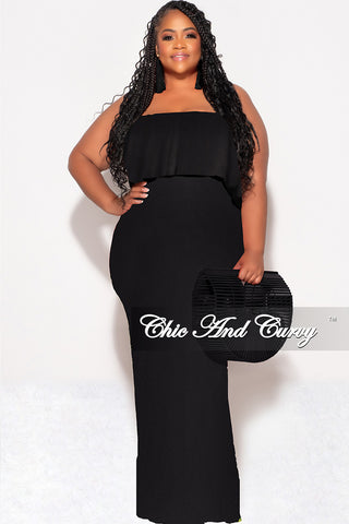 Final Sale Plus Size Off the Shoulder Ruffle Overlay Maxi Gown in Black