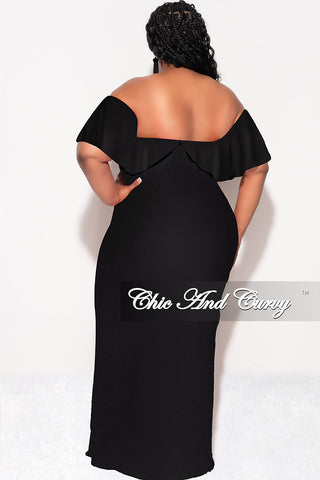 Final Sale Plus Size Off the Shoulder Ruffle Overlay Maxi Gown in Black