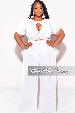 Final Sale Plus Size Mesh 3pc Set Top, Bralette, & Pant with Briefs in White