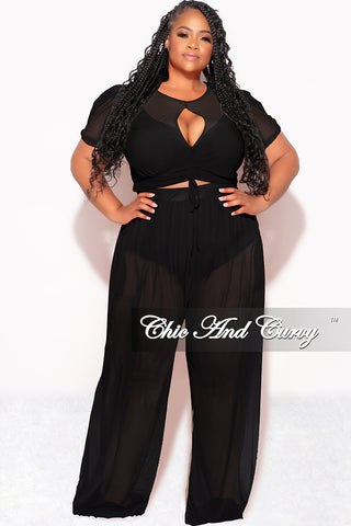 Final Sale Plus Size Mesh (See Through) 3pc Set Top, Bralette, & Pant with Briefs in Black