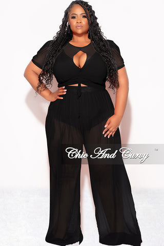 Final Sale Plus Size Mesh (See Through) 3pc Set Top, Bralette, & Pant with Briefs in Black