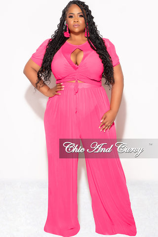 Final Sale Plus Size Mesh (See Through) 3pc Set Top, Bralette, & Pant with Briefs in Fuchsia