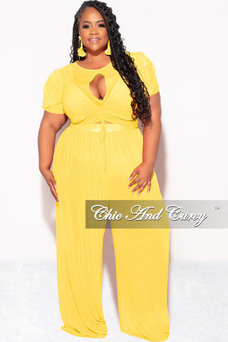 Final Sale Plus Size Mesh 3pc Set Top, Bralette, & Pant with Briefs in Yellow