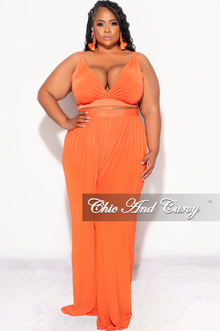 Final Sale Plus Size Mesh 3pc Set Top, Bralette, & Pant with Briefs in Orange