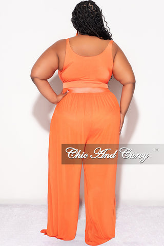 Final Sale Plus Size Mesh 3pc Set Top, Bralette, & Pant with Briefs in Orange