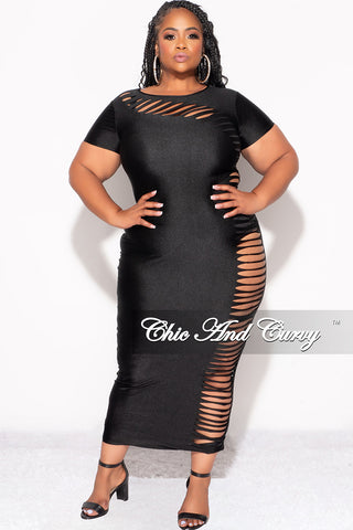 Final Sale Plus Size Cutout Distressed Bodycon Dress in Black