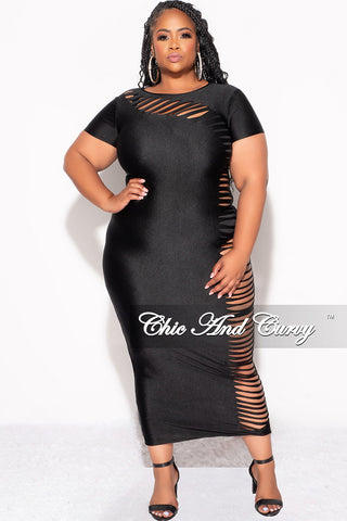 Final Sale Plus Size Cutout Distressed Bodycon Dress in Black