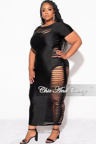 Final Sale Plus Size Cutout Distressed Bodycon Dress in Black