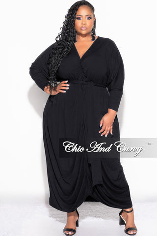 Final Sale Plus Size Oversized Kimono Dress with Tie in Black