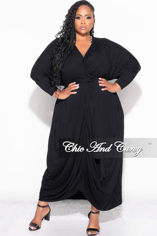 Final Sale Plus Size Oversized Kimono Dress with Tie in Black