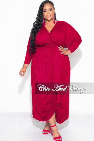 Final Sale Plus Size Oversized Kimono Dress with Tie in Burgundy Wine