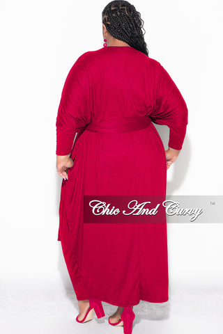 Final Sale Plus Size Oversized Kimono Dress with Tie in Burgundy Wine