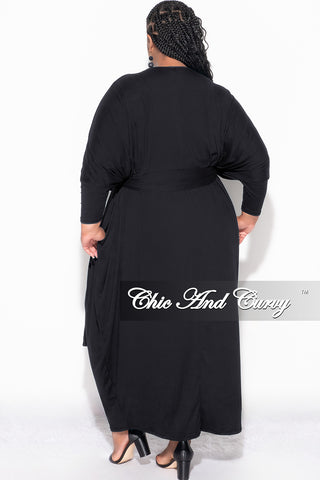 Final Sale Plus Size Oversized Kimono Dress with Tie in Black