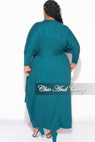 Final Sale Plus Size Oversized Kimono Dress with Tie in Dark Teal