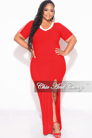 Final Sale Plus Size BodyCon Colorblock with Front Slit Red