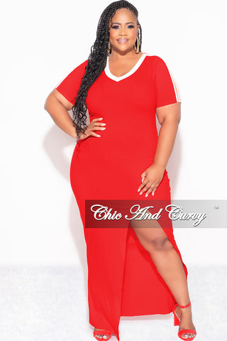 Final Sale Plus Size BodyCon Colorblock with Front Slit Red