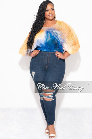 Final Sale Plus Size Sheer Pleated Top in Yellow and Blue