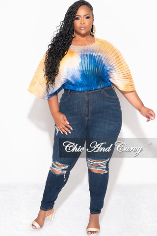 Final Sale Plus Size Sheer Pleated Top in Yellow and Blue