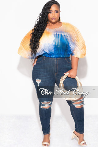 Final Sale Plus Size Sheer Pleated Top in Yellow and Blue