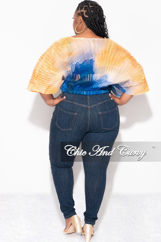 Final Sale Plus Size Sheer Pleated Top in Yellow and Blue