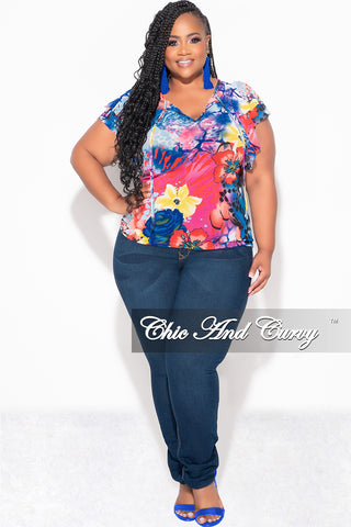 Final Sale Plus Size Mesh Top with Layered Sleeves in Multi Color Print