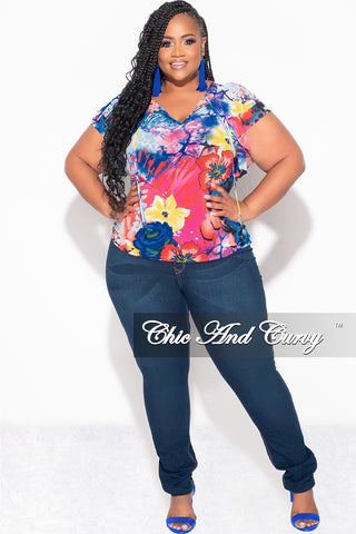 Final Sale Plus Size Mesh Top with Layered Sleeves in Multi Color Print