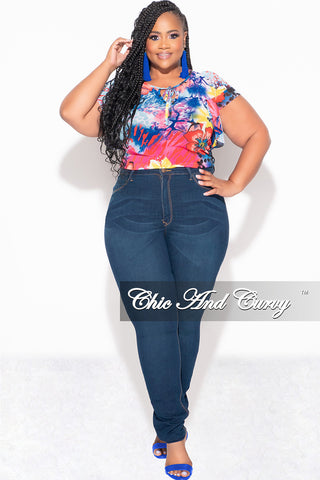 Final Sale Plus Size Mesh Top with Layered Sleeves in Multi Color Print