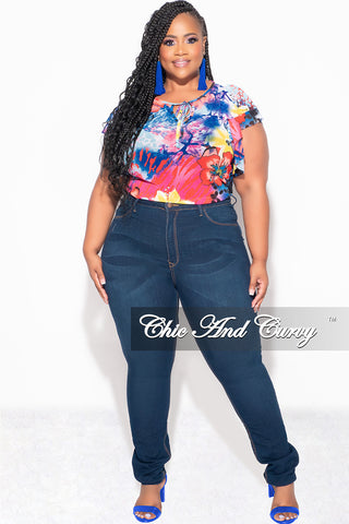 Final Sale Plus Size Mesh Top with Layered Sleeves in Multi Color Print