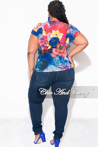 Final Sale Plus Size Mesh Top with Layered Sleeves in Multi Color Print