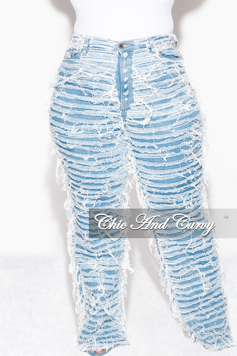 Final Sale Plus Size Shredded Frayed Flare Jeans in Denim