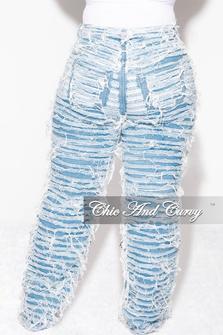 Final Sale Plus Size Shredded Frayed Flare Jeans in Denim