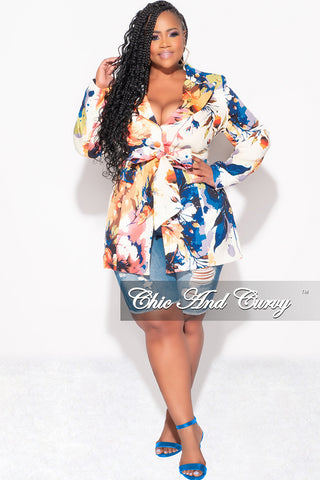 Final Sale Plus Size Blazer in Blue and Yellow  Multi Color