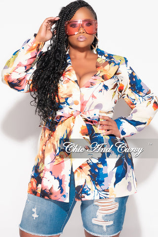 Final Sale Plus Size Blazer in Blue and Yellow  Multi Color