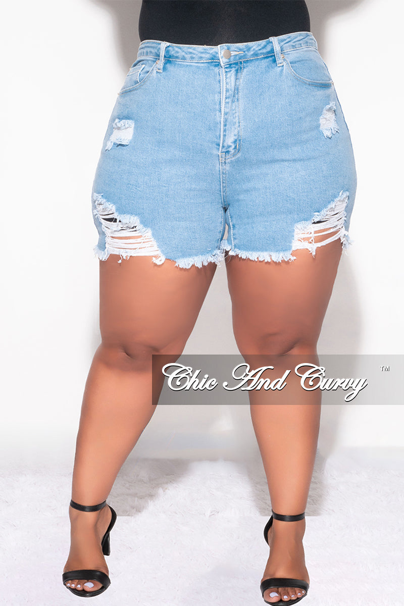 Final Sale Plus Size Distressed Shorts in Light Denim