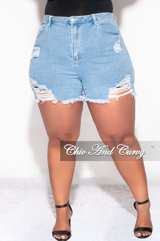 Final Sale Plus Size Distressed Shorts in Light Denim