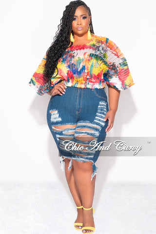 Final Sale Plus Size Sheer Pleated Top in Yellow Multi Color